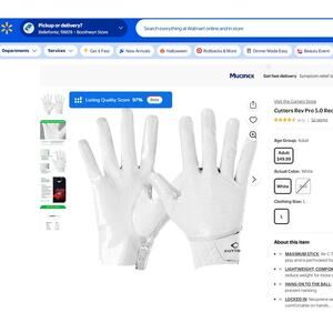 Mens Small Cutters Rev Pro 5.0 Solid White Receiver WR Gloves